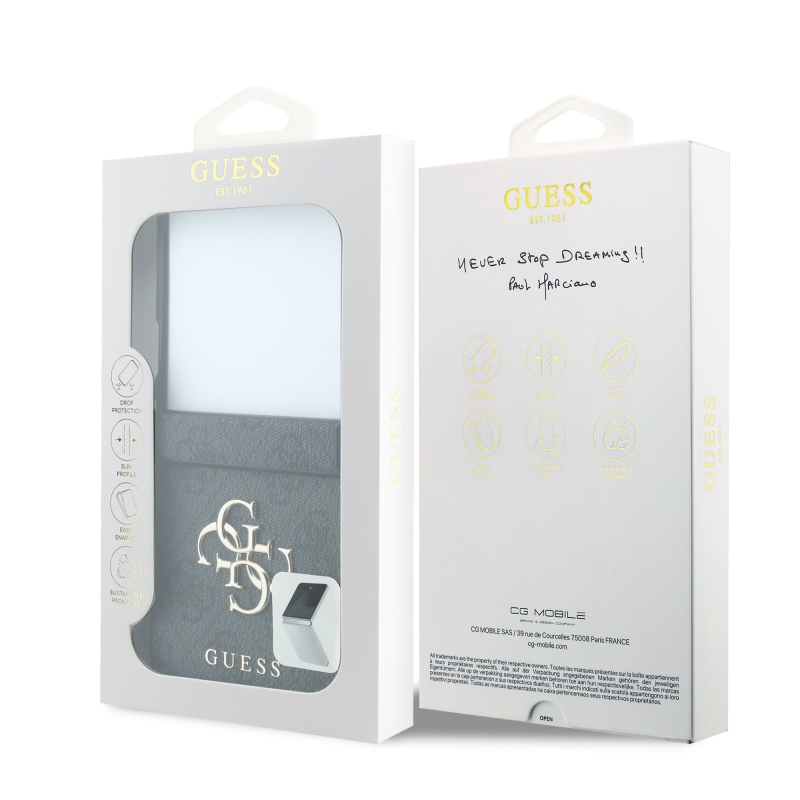 Guess PU 4G Metal Logo hátsó tok a Samsung Galaxy Z Flip 8-hoz, szürke