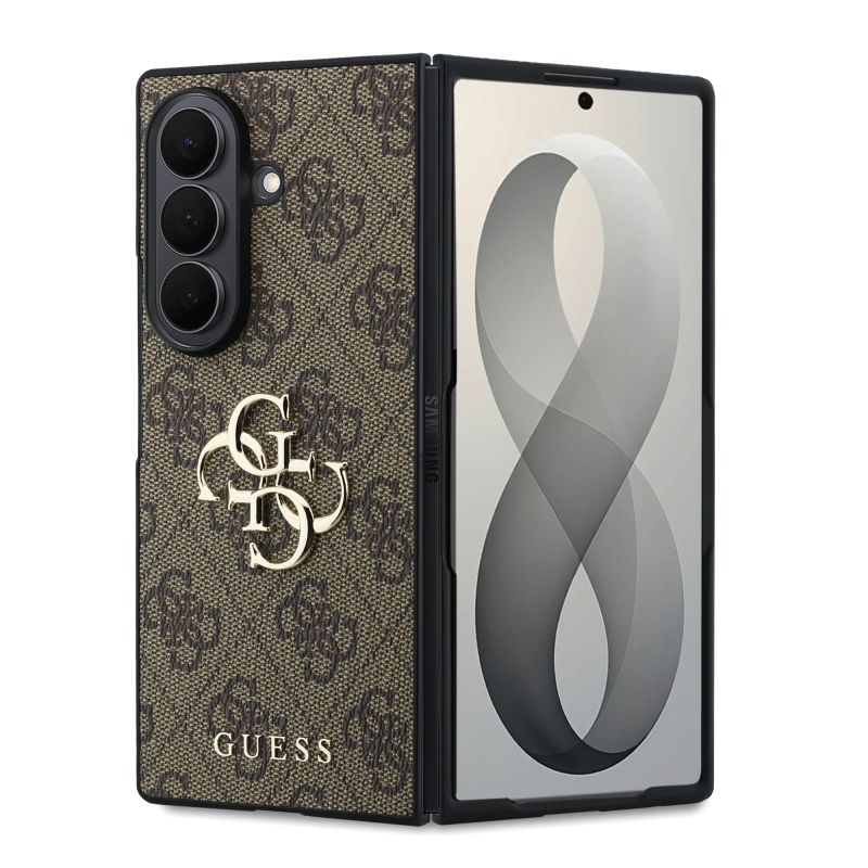 Guess PU 4G Metal Logo hátsó tok a Samsung Galaxy Z Fold 8 Ultra Brown készülékhez