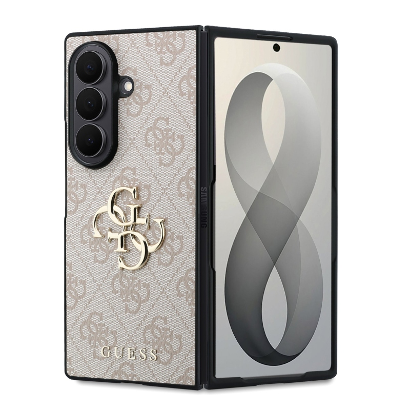 Guess PU 4G Metal Logo hátsó tok a Samsung Galaxy Z Fold 8-hoz, Ultra Pink