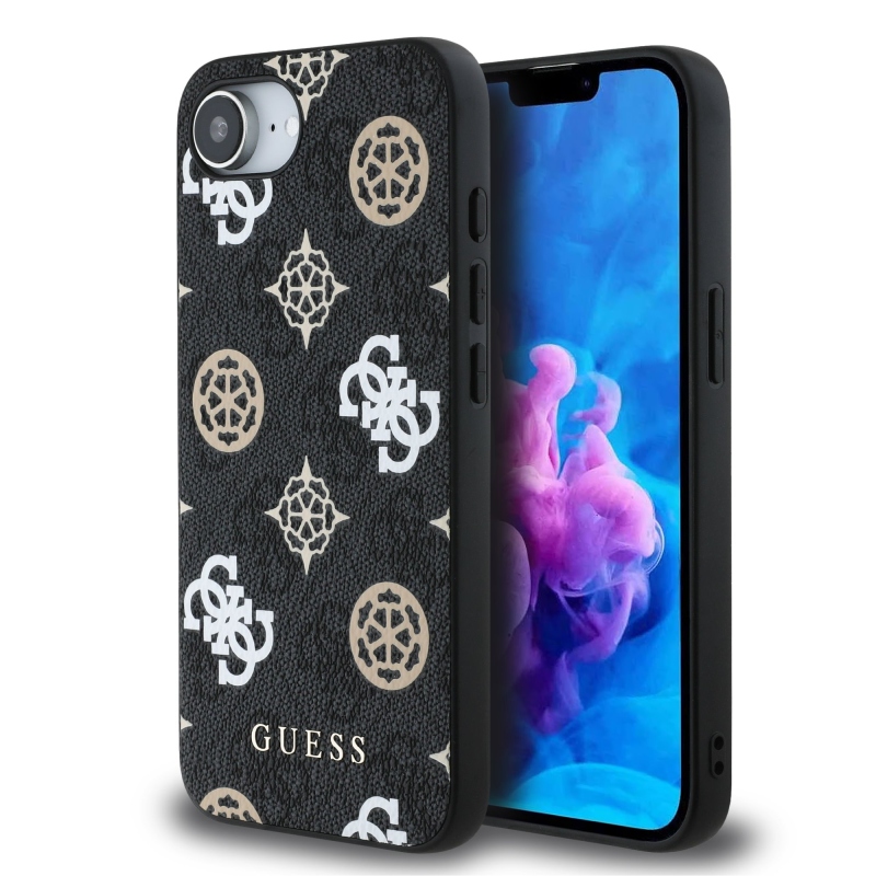 Guess PU 4G Peony MagSafe hátlap iPhone 16e/17e fekete iPhone 16e/17e számára