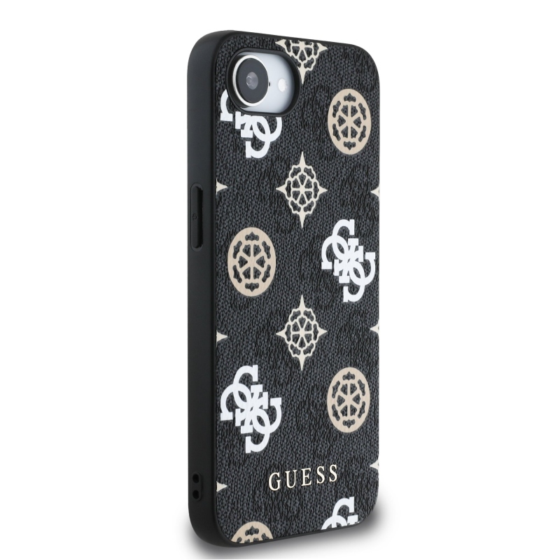 Guess PU 4G Peony MagSafe hátlap iPhone 16e/17e fekete iPhone 16e/17e számára