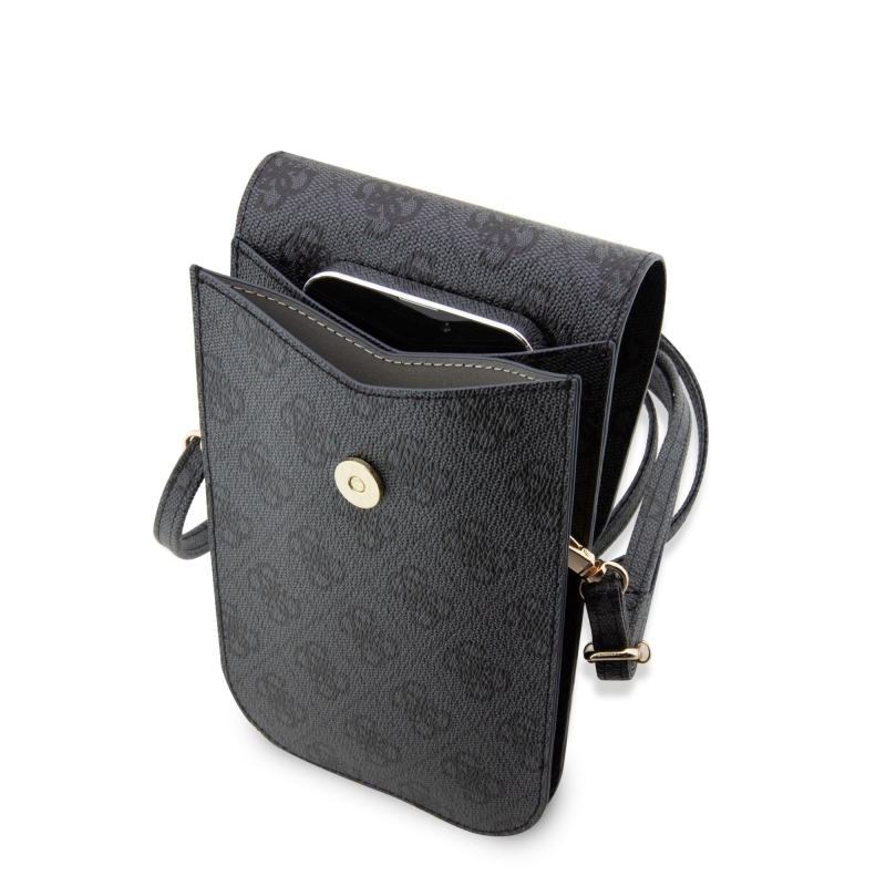 Guess PU 4G nyomtatott csíkos telefon táska fekete