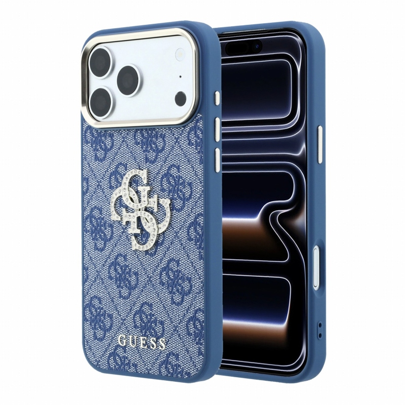 Guess PU 4G Strass Metal Logo hátsó tok iPhone 18 Pro-hoz, kék