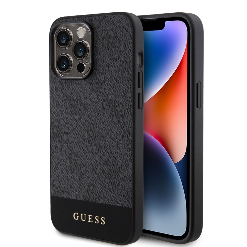 Guess PU 4G csíkos MagSafe hátlap az iPhone 15 Pro Max készülékhez Fekete
