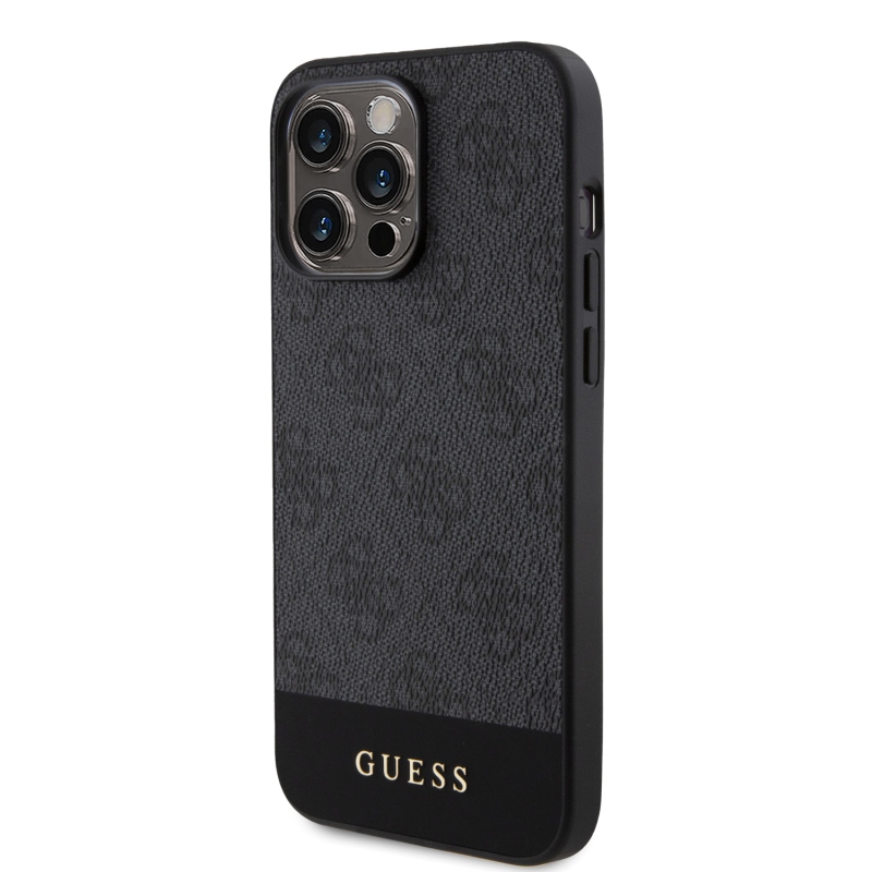 Guess PU 4G csíkos MagSafe hátlap az iPhone 15 Pro Max készülékhez Fekete