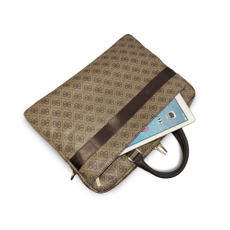 Guess PU 4G Stripe Metal Logo 14-es laptop táska, barna