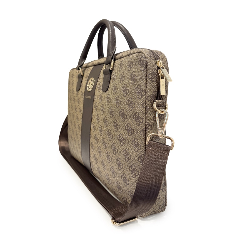 Guess PU 4G Stripe Metal Logo 14-es laptop táska, barna