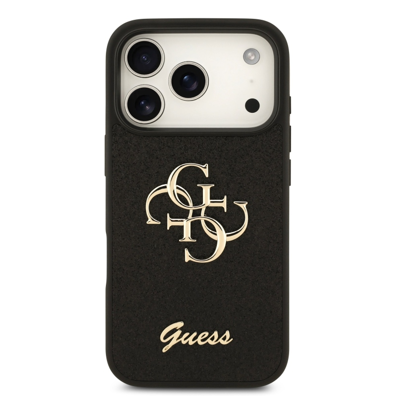 Guess PU Fixed Glitter 4G fém logós hátlap az iPhone 18 Pro-hoz, fekete