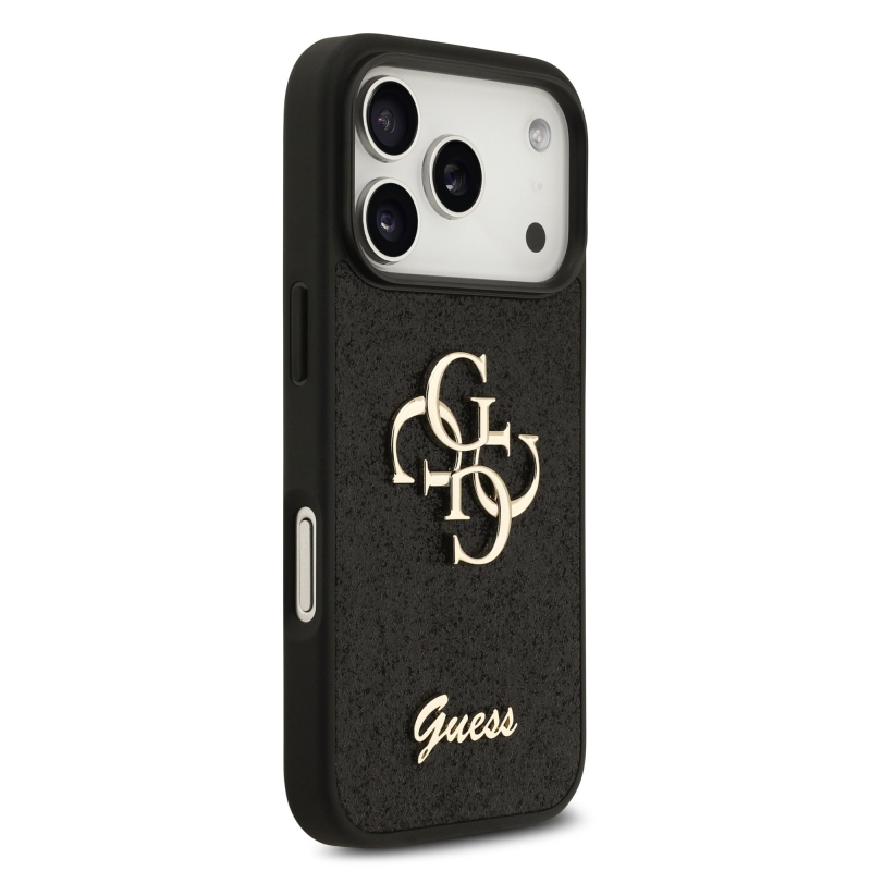 Guess PU Fixed Glitter 4G fém logós hátlap az iPhone 18 Pro-hoz, fekete