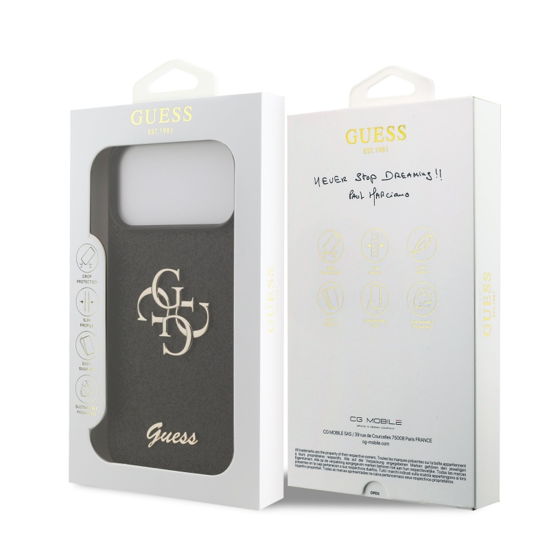 Guess PU Fixed Glitter 4G fém logós hátlap az iPhone 18 Pro Max-hoz, fekete