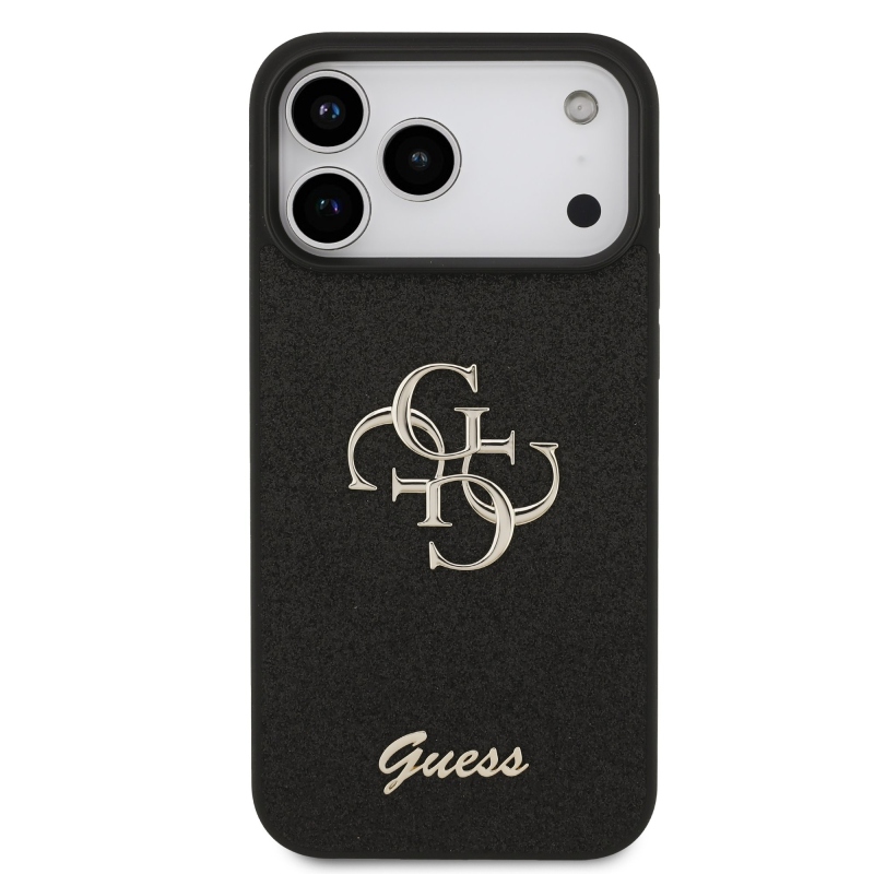 Guess PU Fixed Glitter 4G fém logós hátlap az iPhone 18 Pro Max-hoz, fekete