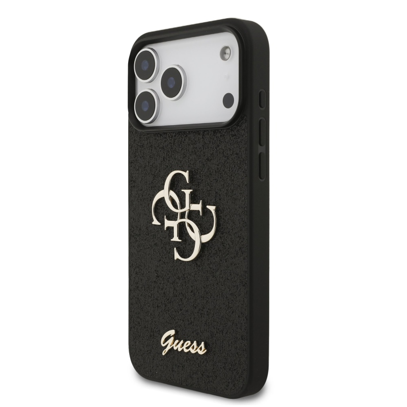 Guess PU Fixed Glitter 4G fém logós hátlap az iPhone 18 Pro Max-hoz, fekete