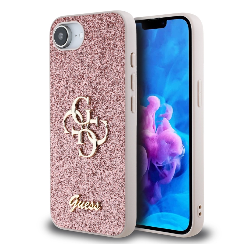 Guess PU Fixed Glitter 4G fém logós hátlap iPhone SE4 rózsaszínhez Rózsaszín