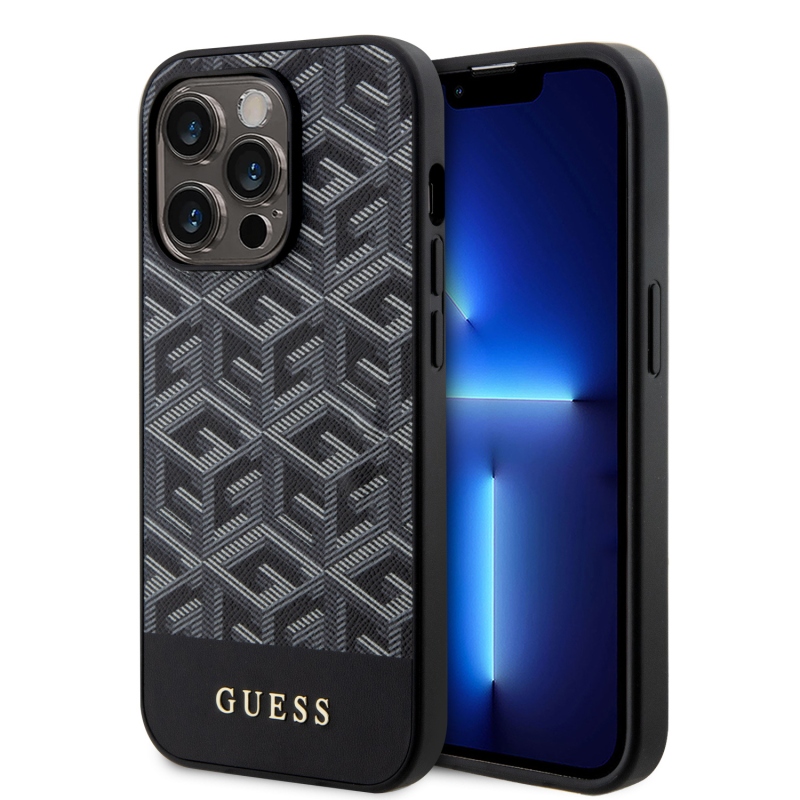 Guess PU G Cube MagSafe hátlap iPhone 15 Pro-hoz Fekete