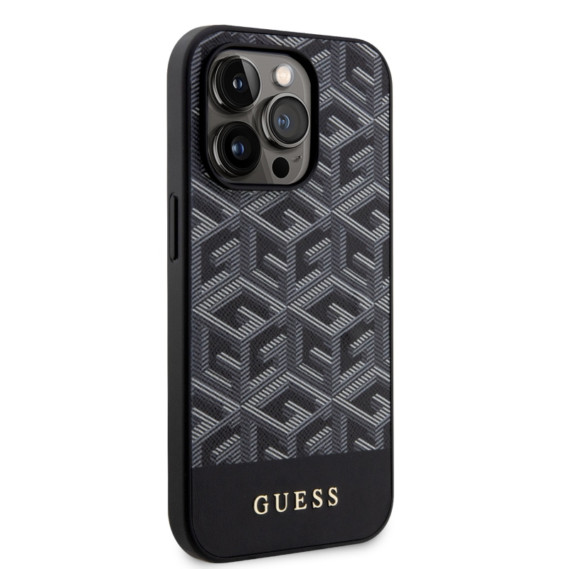 Guess PU G Cube MagSafe hátlap iPhone 15 Pro-hoz Fekete