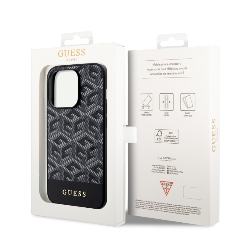 Guess PU G Cube MagSafe hátlap iPhone 15 Pro-hoz Fekete