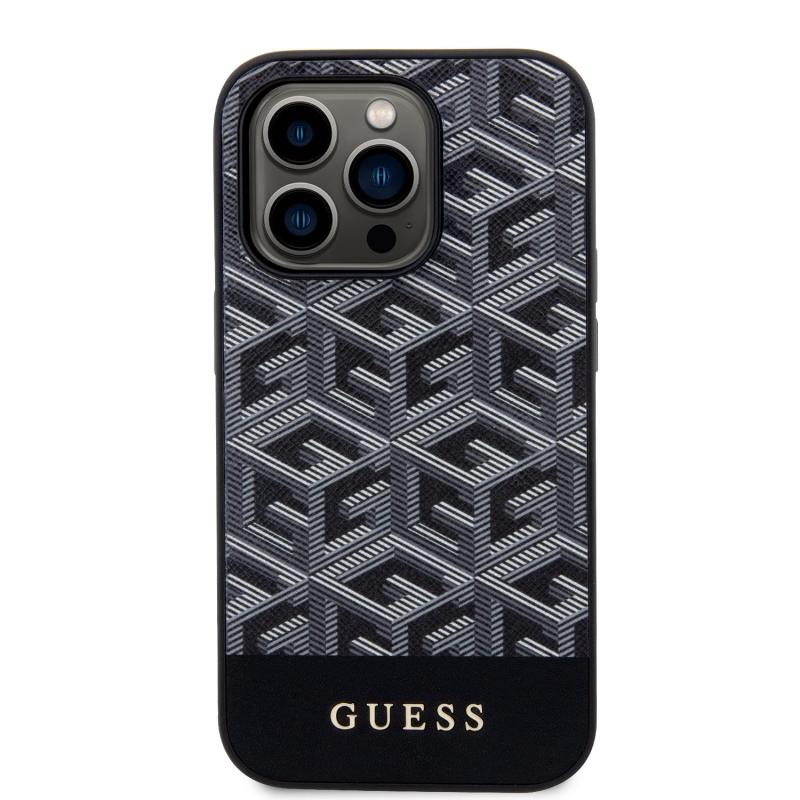 Guess PU G Cube MagSafe hátlap iPhone 15 Pro-hoz Fekete