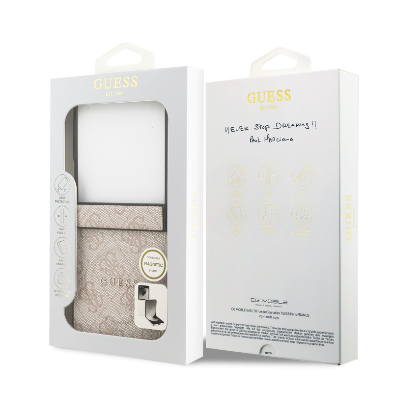 Guess PU bőr 4G színes gyűrűs mágneses hátlap Samsung Galaxy Z Flip 7 rózsaszínű borítóhoz