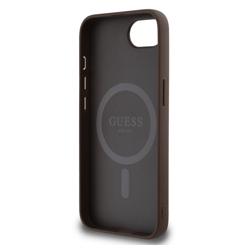 Guess PU bőr 4G színes gyűrűs MagSafe hátlap iPhone SE4 barna iPhone SE4-hez barna