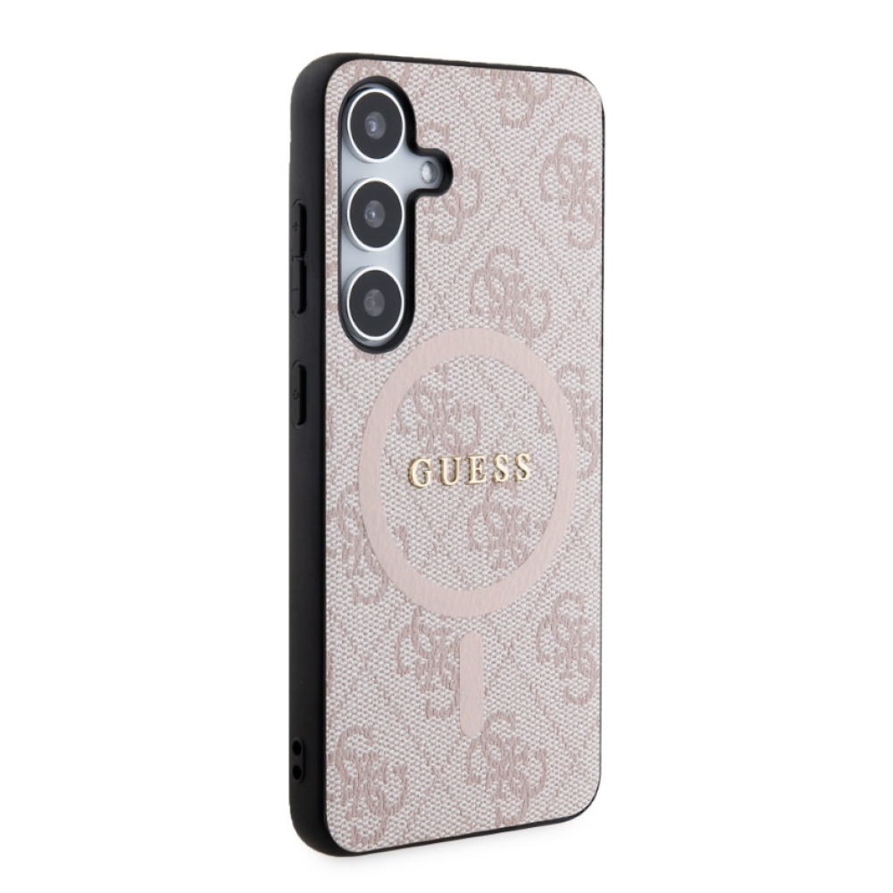 Guess PU bőr 4G színes gyűrűs MagSafe hátlap Samsung Galaxy S24 rózsaszínű borítóhoz