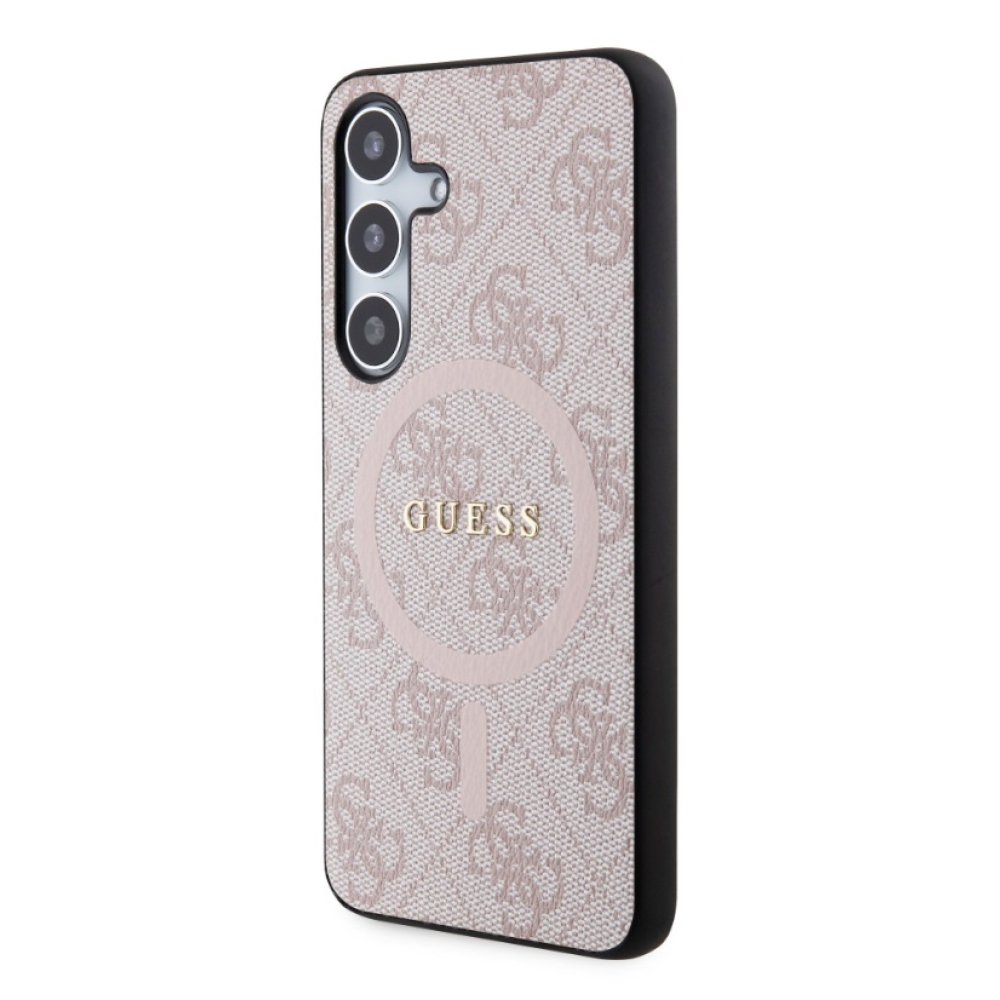 Guess PU bőr 4G színes gyűrűs MagSafe hátlap Samsung Galaxy S24 rózsaszínű borítóhoz