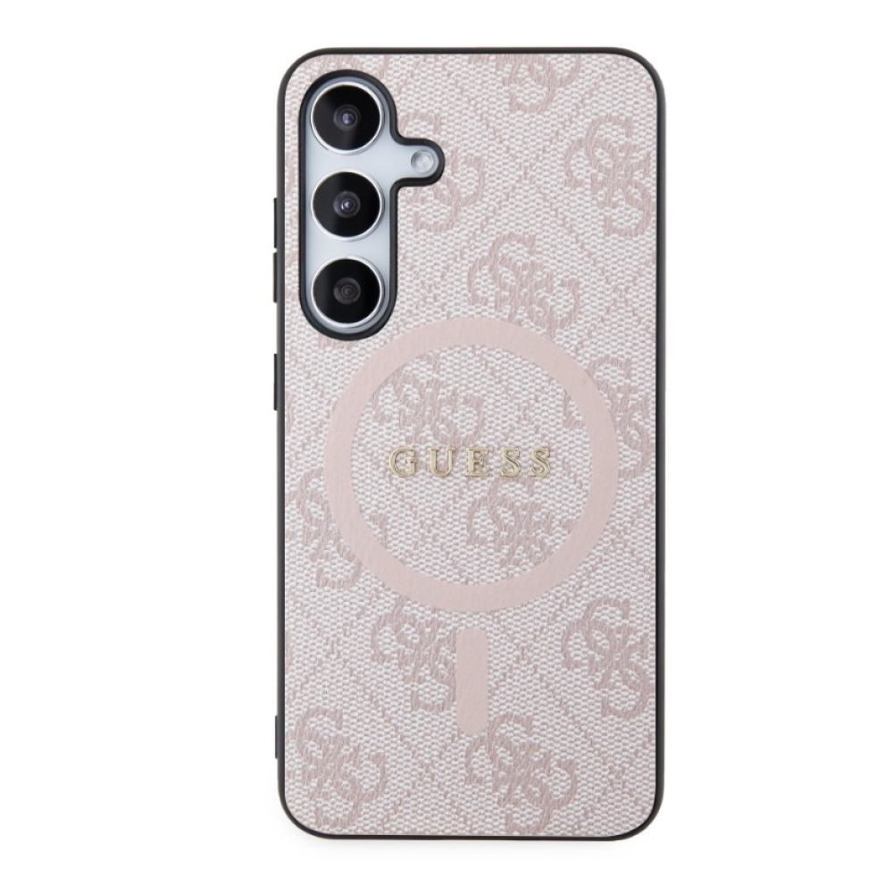 Guess PU bőr 4G színes gyűrűs MagSafe hátlap Samsung Galaxy S24 rózsaszínű borítóhoz