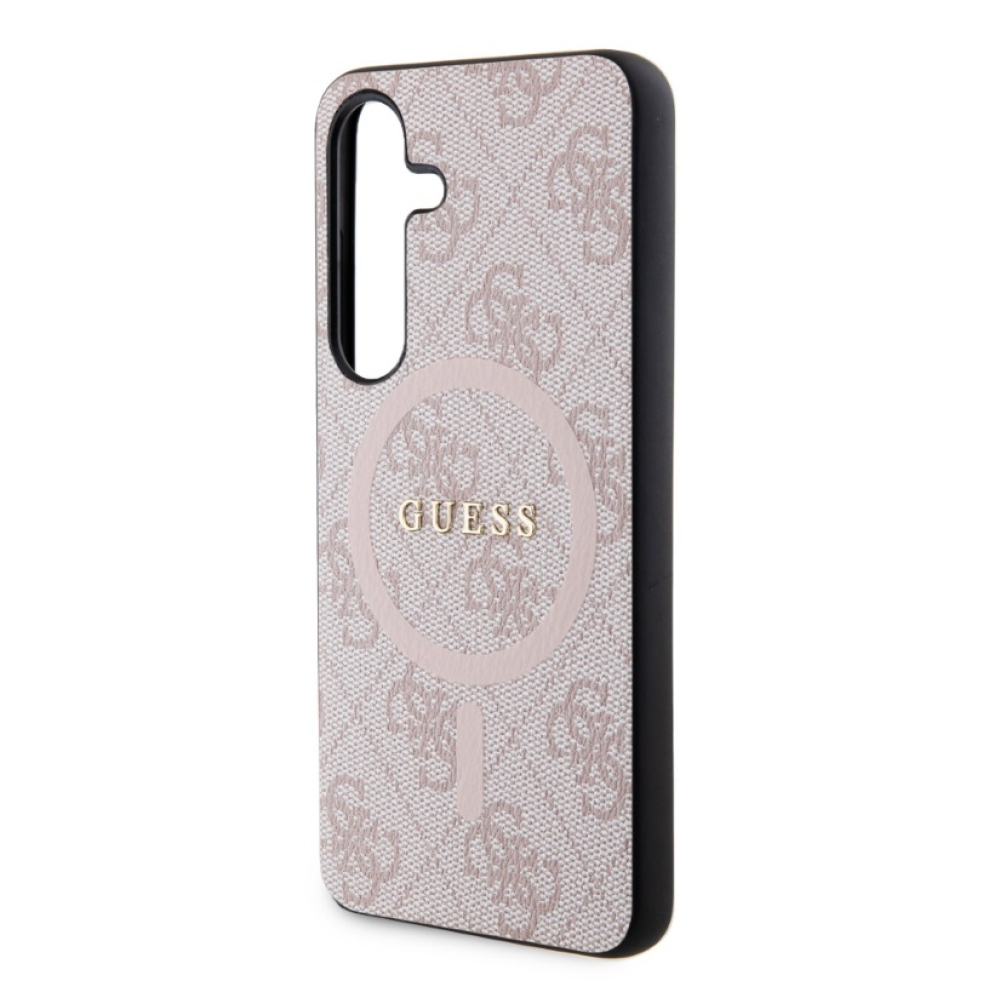 Guess PU bőr 4G színes gyűrűs MagSafe hátlap Samsung Galaxy S24 rózsaszínű borítóhoz