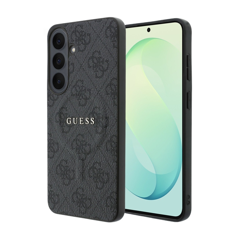 Guess PU bőr 4G aranykeretes mágneses hátlap a Samsung Galaxy S26 FE-hez, fekete
