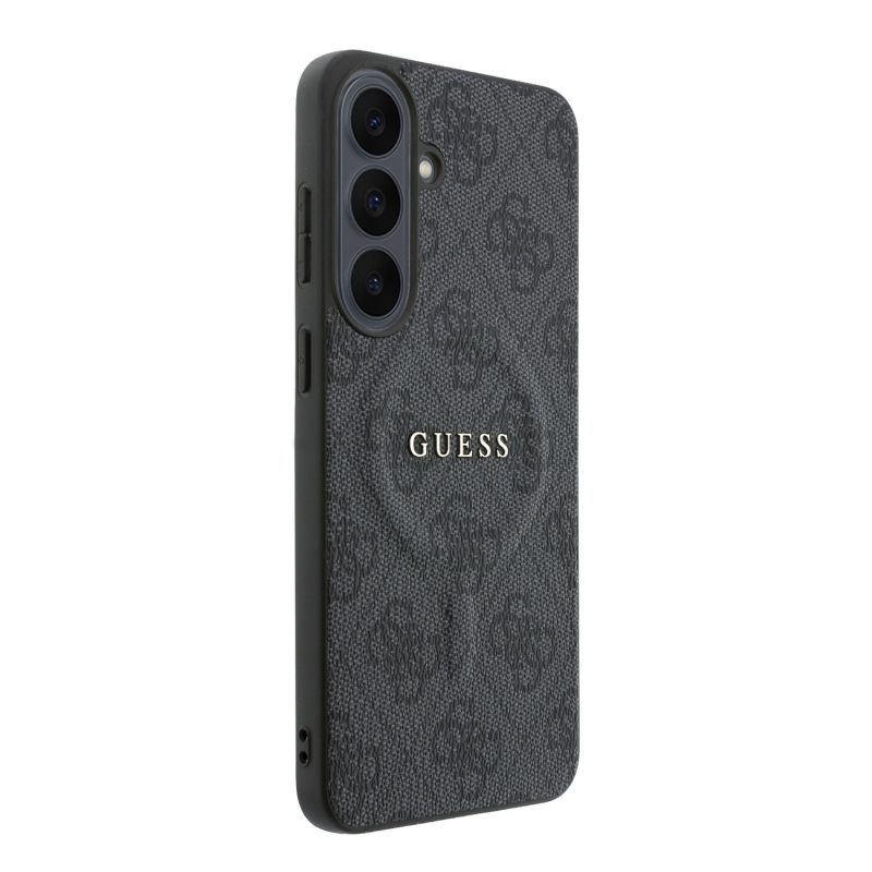 Guess PU bőr 4G aranykeretes mágneses hátlap a Samsung Galaxy S26 FE-hez, fekete