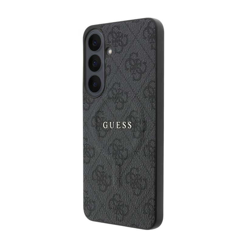 Guess PU bőr 4G aranykeretes mágneses hátlap a Samsung Galaxy S26 FE-hez, fekete