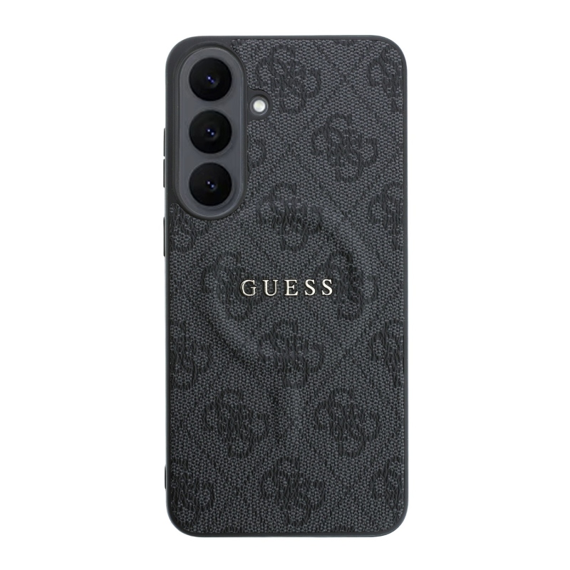 Guess PU bőr 4G aranykeretes mágneses hátlap a Samsung Galaxy S26 FE-hez, fekete