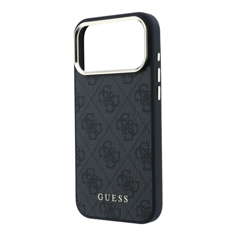 Guess PU bőr 4G aranykeretes MagSafe hátsó tok iPhone 18 Pro-hoz, fekete