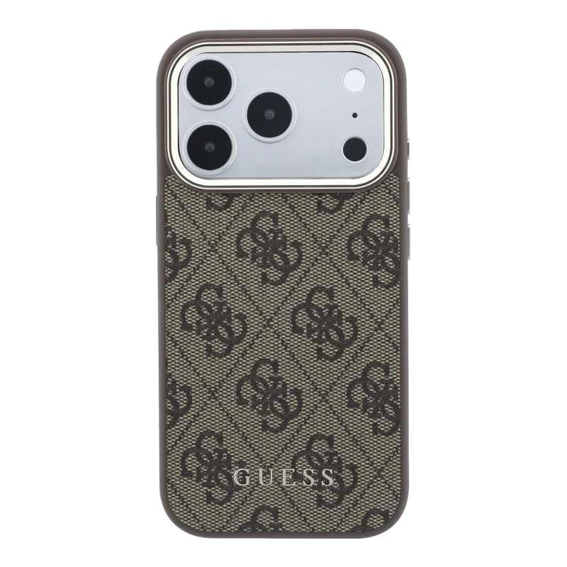 Guess PU bőr 4G aranykeretes MagSafe hátlap az iPhone 18 Pro-hoz, barna