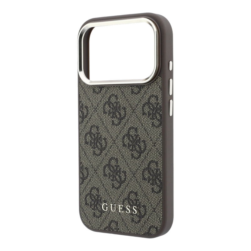 Guess PU bőr 4G aranykeretes MagSafe hátlap az iPhone 18 Pro-hoz, barna