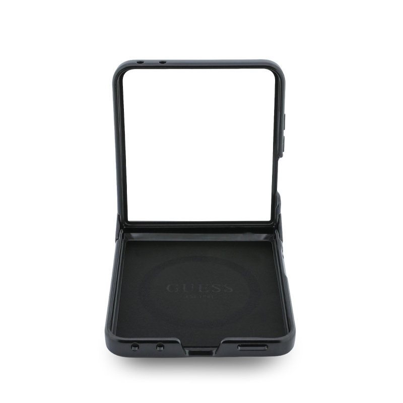 Guess PU bőr 4G mágneses hátlap a Samsung Galaxy Z Flip 8-hoz, fekete