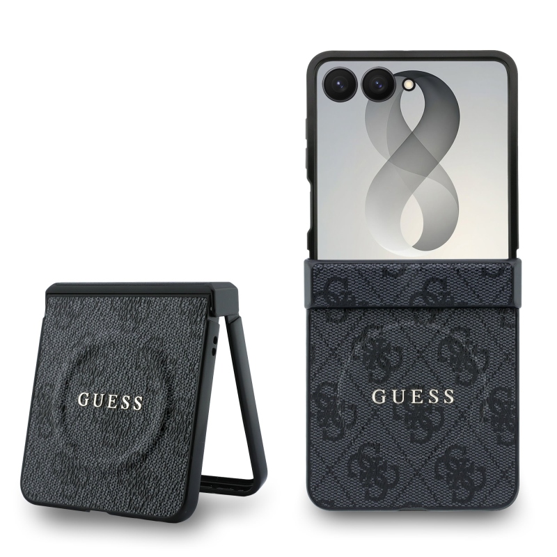 Guess PU bőr 4G mágneses hátlap a Samsung Galaxy Z Flip 8-hoz, fekete