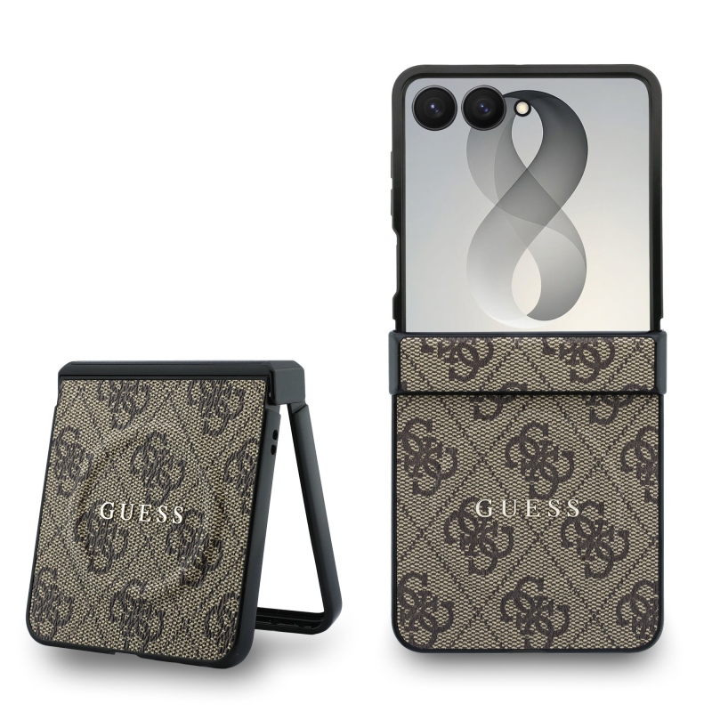 Guess PU bőr 4G mágneses hátlap a Samsung Galaxy Z Flip 8-hoz, barna
