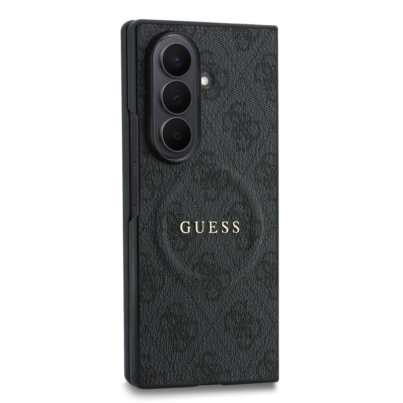 Guess PU bőr 4G mágneses hátlap a Samsung Galaxy Z Fold 8-hoz, Ultra Black