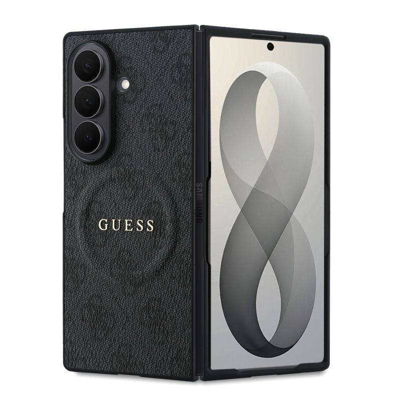 Guess PU bőr 4G mágneses hátlap a Samsung Galaxy Z Fold 8-hoz, Ultra Black