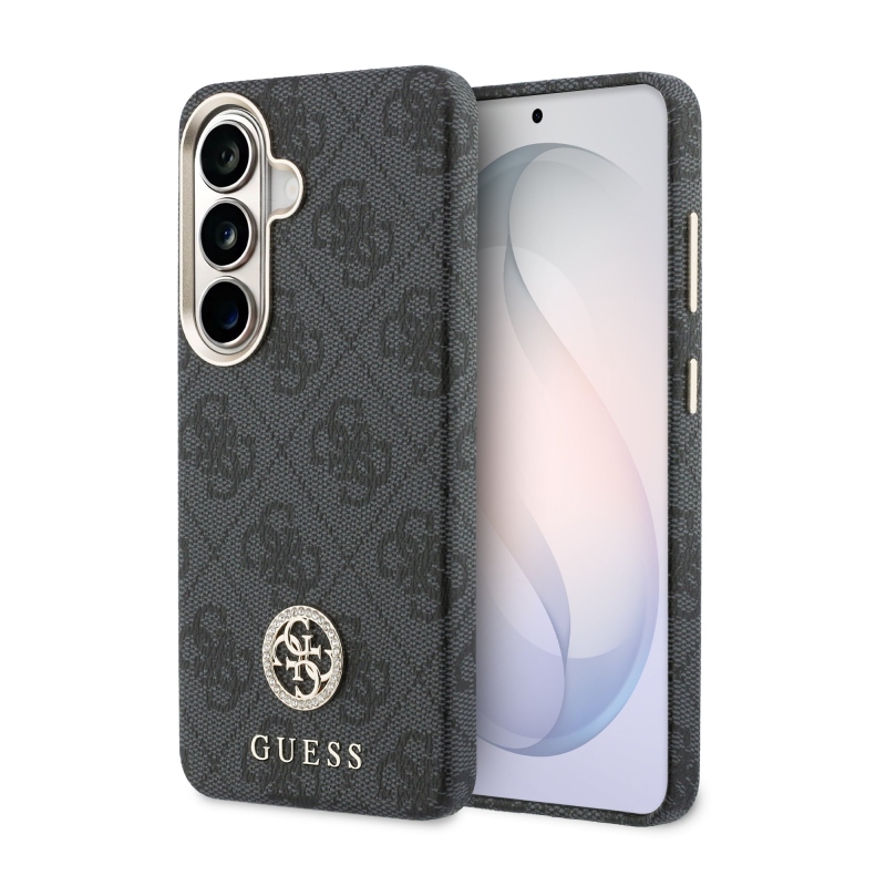 Guess PU bőr 4G Strass Logo arany keret mágneses hátlap Samsung Galaxy S26 fekete