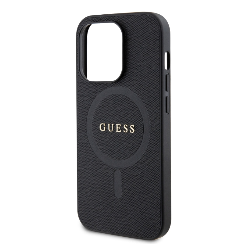 Guess PU Saffiano MagSafe MagSafe hátlap iPhone 15 Pro-hoz Fekete