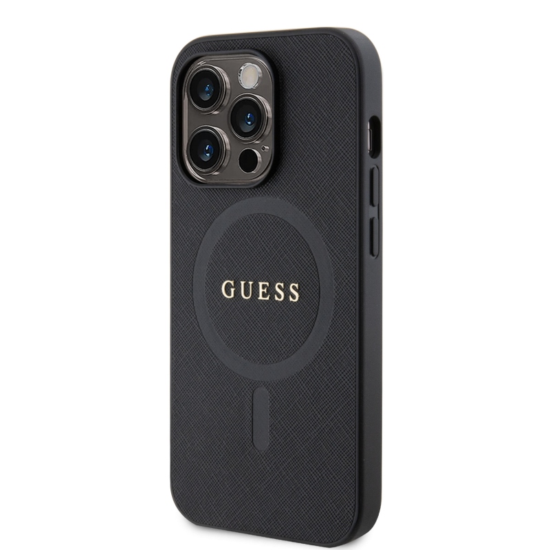 Guess PU Saffiano MagSafe MagSafe hátlap iPhone 15 Pro-hoz Fekete