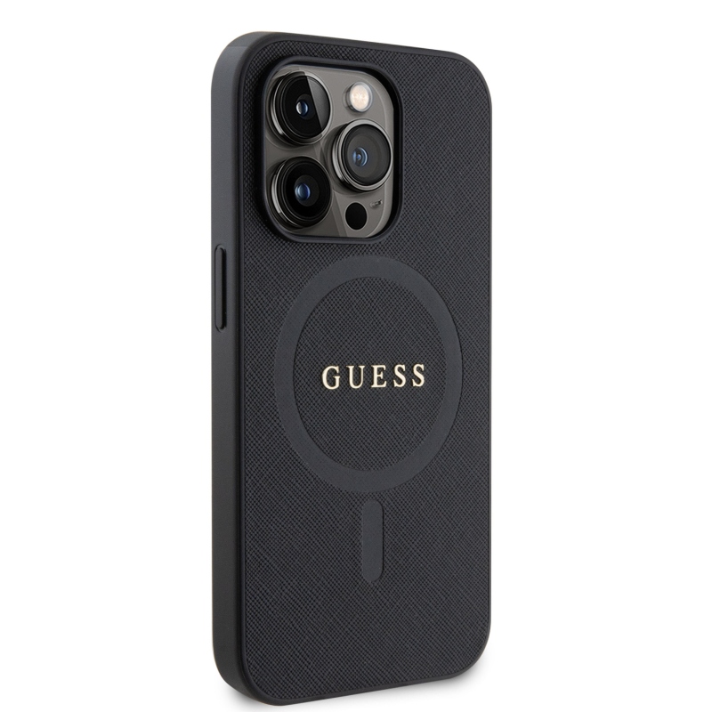 Guess PU Saffiano MagSafe MagSafe hátlap iPhone 15 Pro-hoz Fekete
