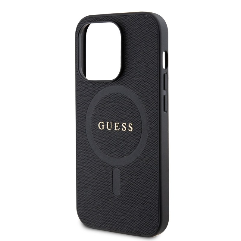 Guess PU Saffiano MagSafe MagSafe hátlap iPhone 15 Pro Max-hoz Fekete