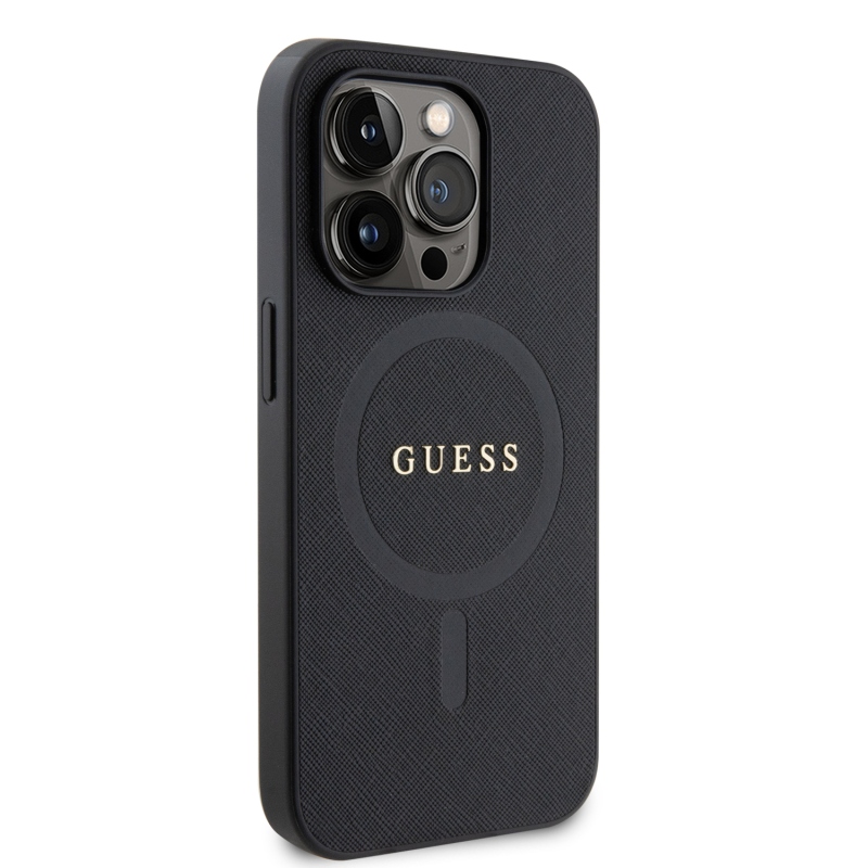 Guess PU Saffiano MagSafe MagSafe hátlap iPhone 15 Pro Max-hoz Fekete