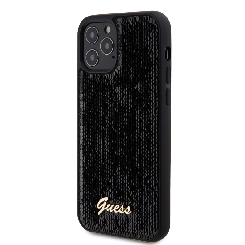 Guess Sequin Script Logo hátlap iPhone 12/12 Pro Fekete