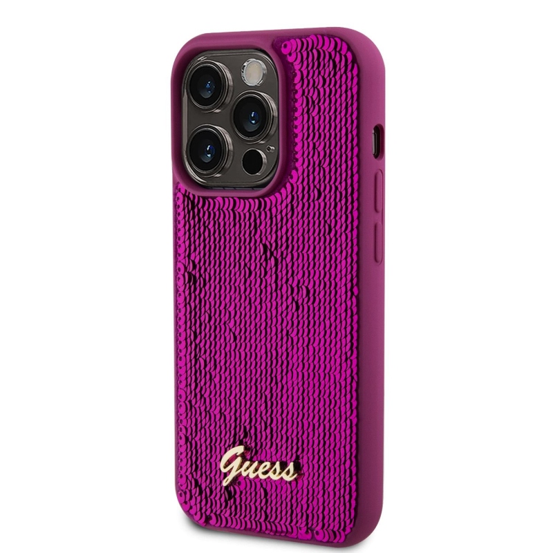 Guess Sequin Script Logo hátlap iPhone 14 Pro Max Magenta színű borító iPhone 14 Pro Max készülékhez