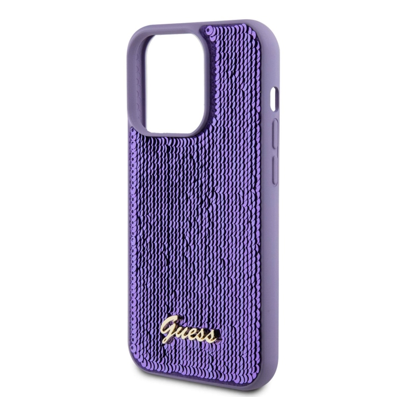 Guess Sequin Script Logo hátlap iPhone 15 Pro lila színű iPhone 15 Pro készülékhez