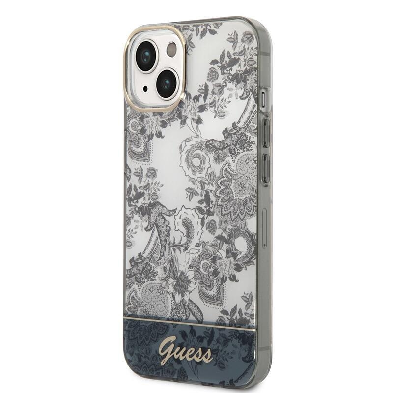 Guess toile zselés tok fix hátlappal iPhone 14 Plus készülékhez - szürke