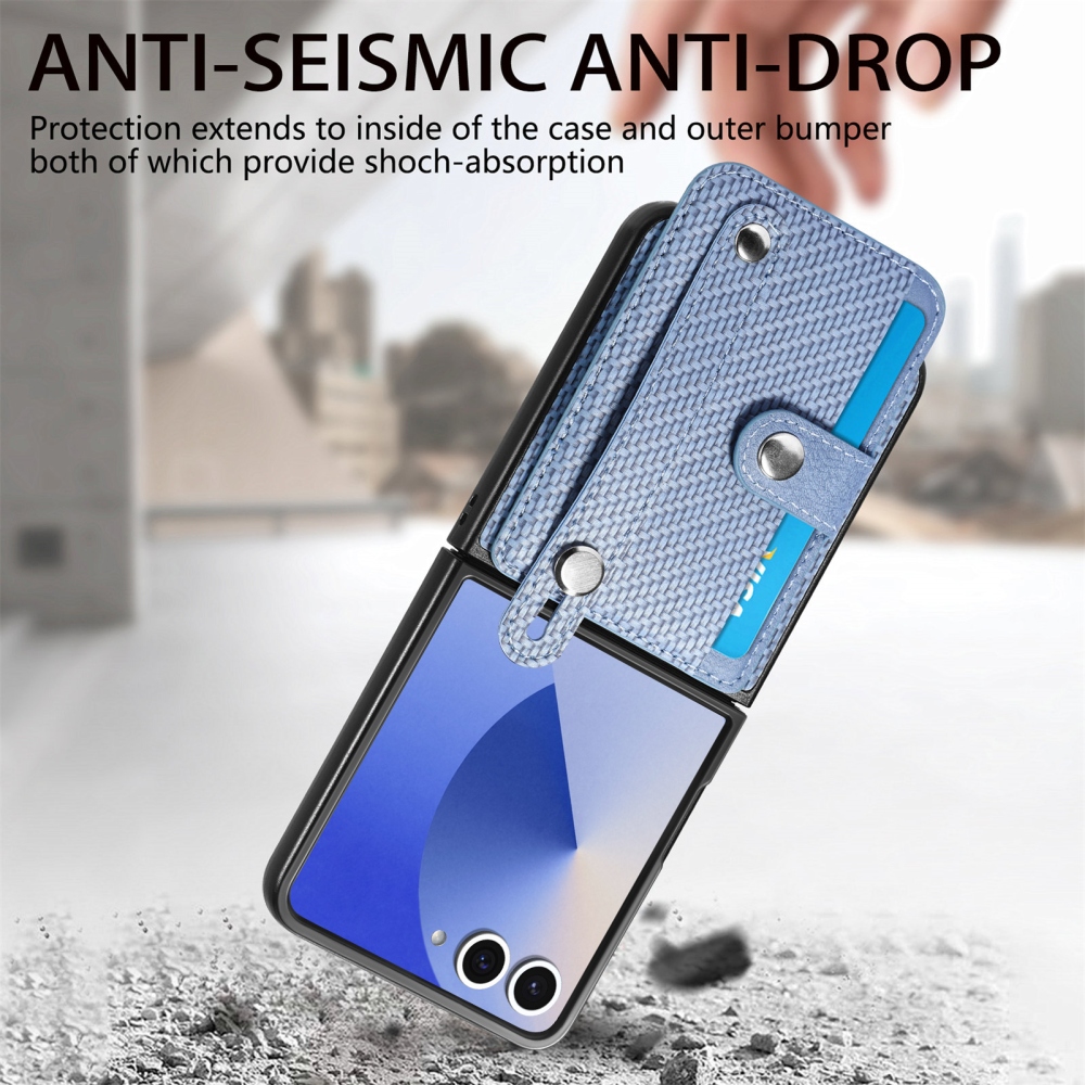 Műbőrrel borított műanyag borítás Samsung Galaxy Z Flip7 5G - kék